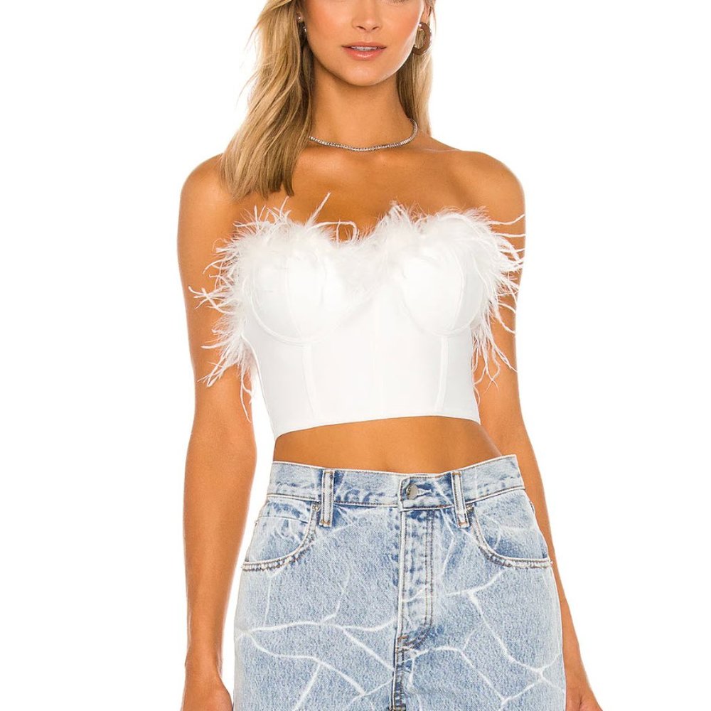 superdown White Feathered Crop Top